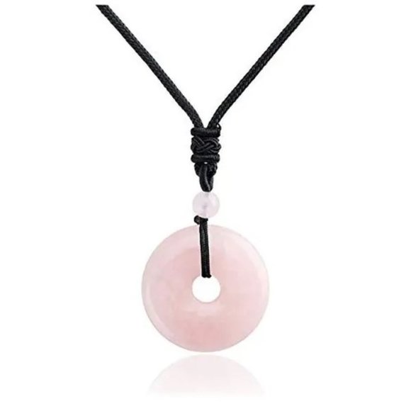 Natural Pink Opal Stone Donut Pendant Necklace Gemstone‎ - Boho, Bohemian - Picture 4 of 4